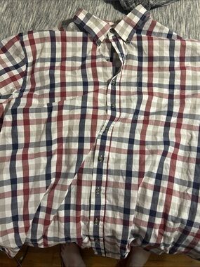 Harbor Bay Men's Red, Navy & Gray Plaid Button-Down Shirt